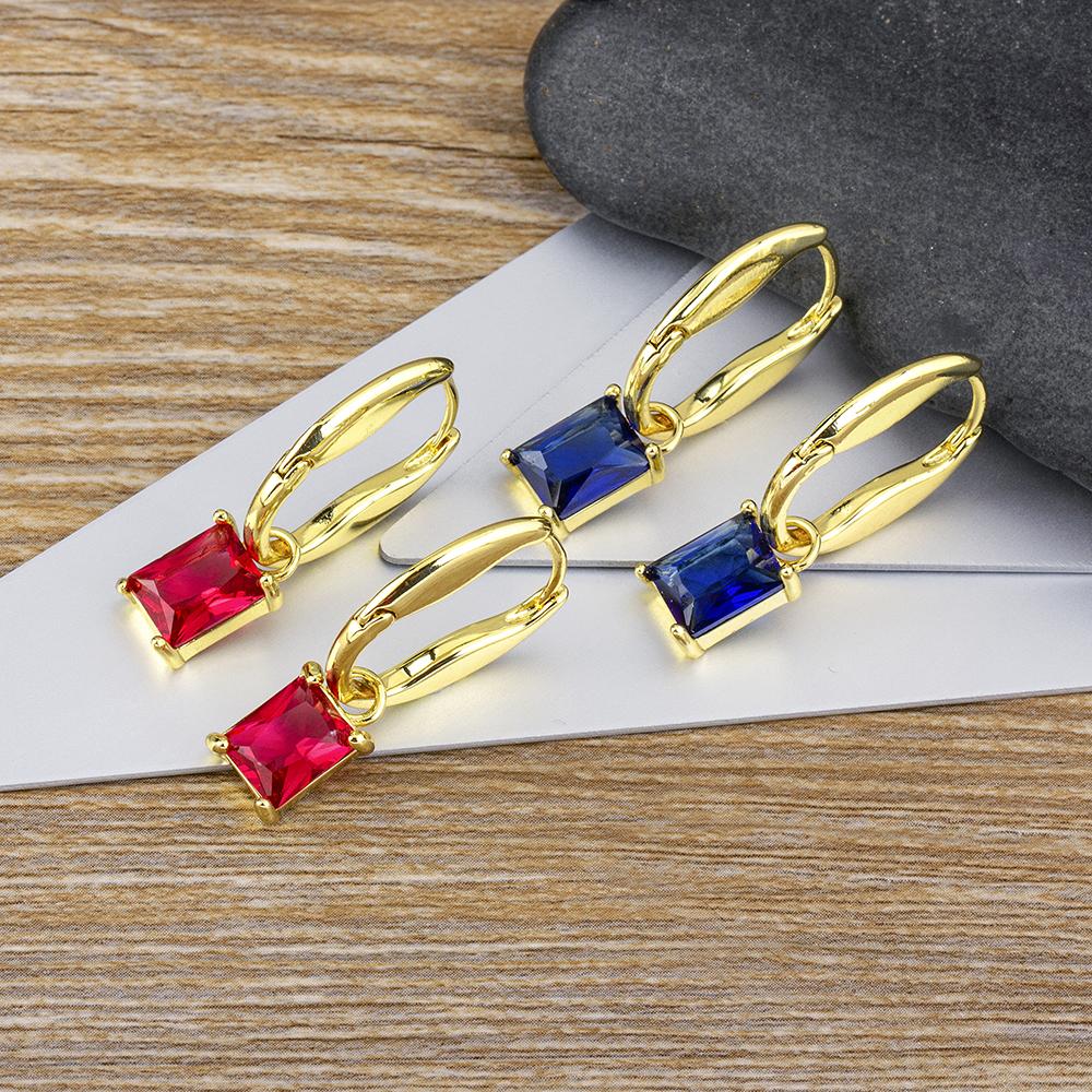 Nidin Rectangle Cubic Zirconia Dangle Hoop Earrings Light Luxury Crystal Drop Earring For Women Wedding Engagement Fine Jewelry