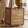 Walnut Color Dirty Clothes Basket Vine Weaving Design Laundry Hamper Toys Storage Bucket Good-looking Laundry Basket with Pulley