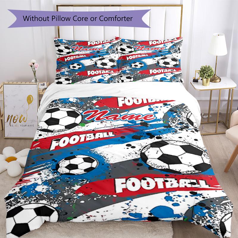 3pcs Custom Name Soccer Bedding Set Duvet Cover Closure Includes 1 Duvet Cover & 2 Pillowcases, Soft and Comfortable for All Seasons.