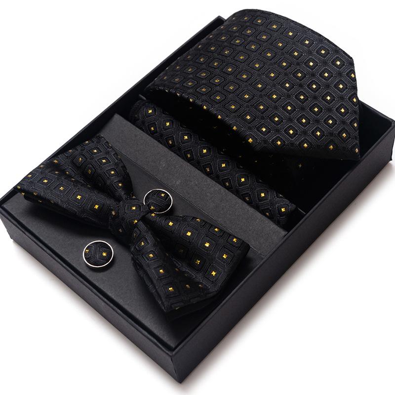 Men'S Business Dress Party Tie Gift Box Fashion Tie Square Scarf Combination Set Tie Bow Tie Set