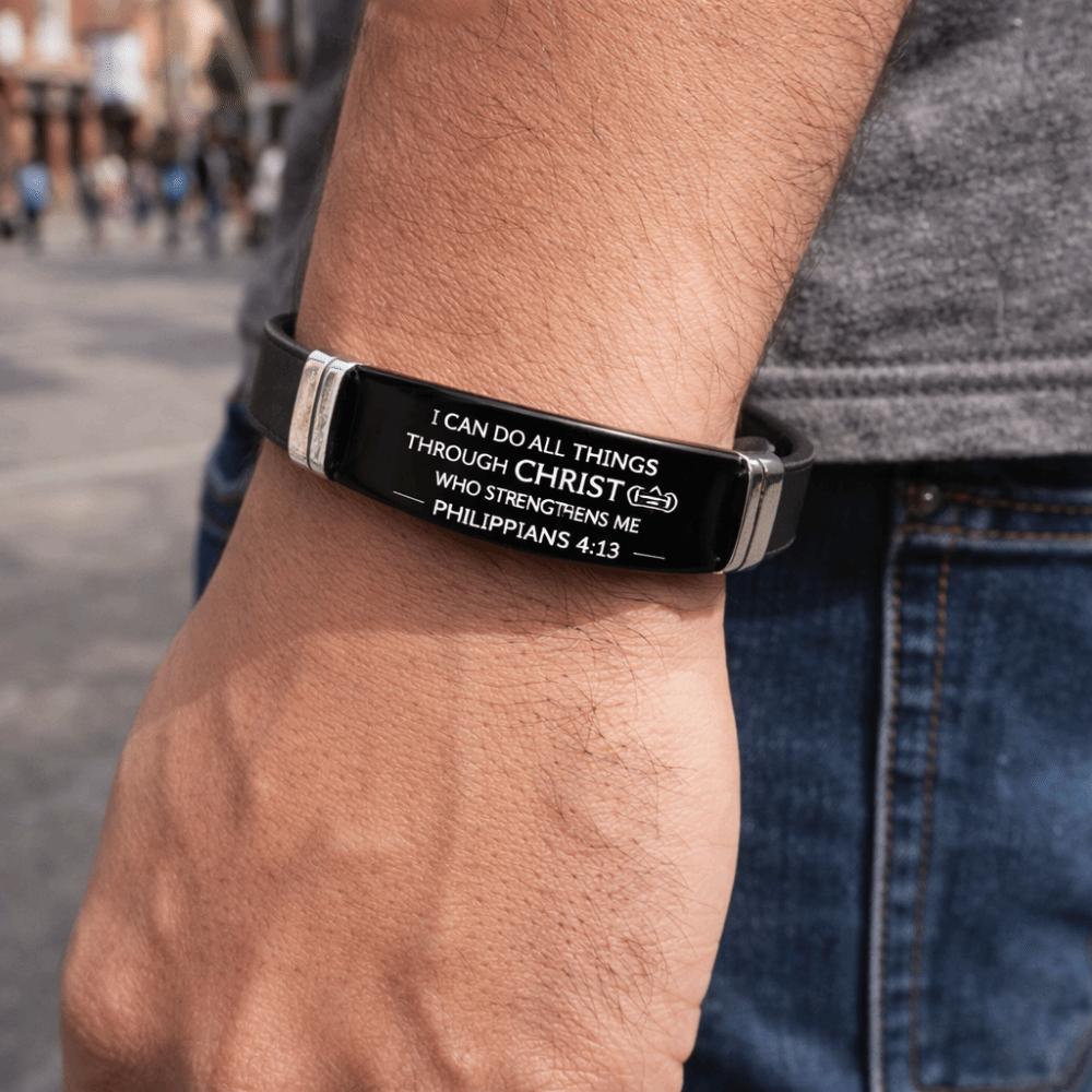 Adjustable Christian Faith Bracelet Black Stainless Steel Inspirational Bracelet Unisex