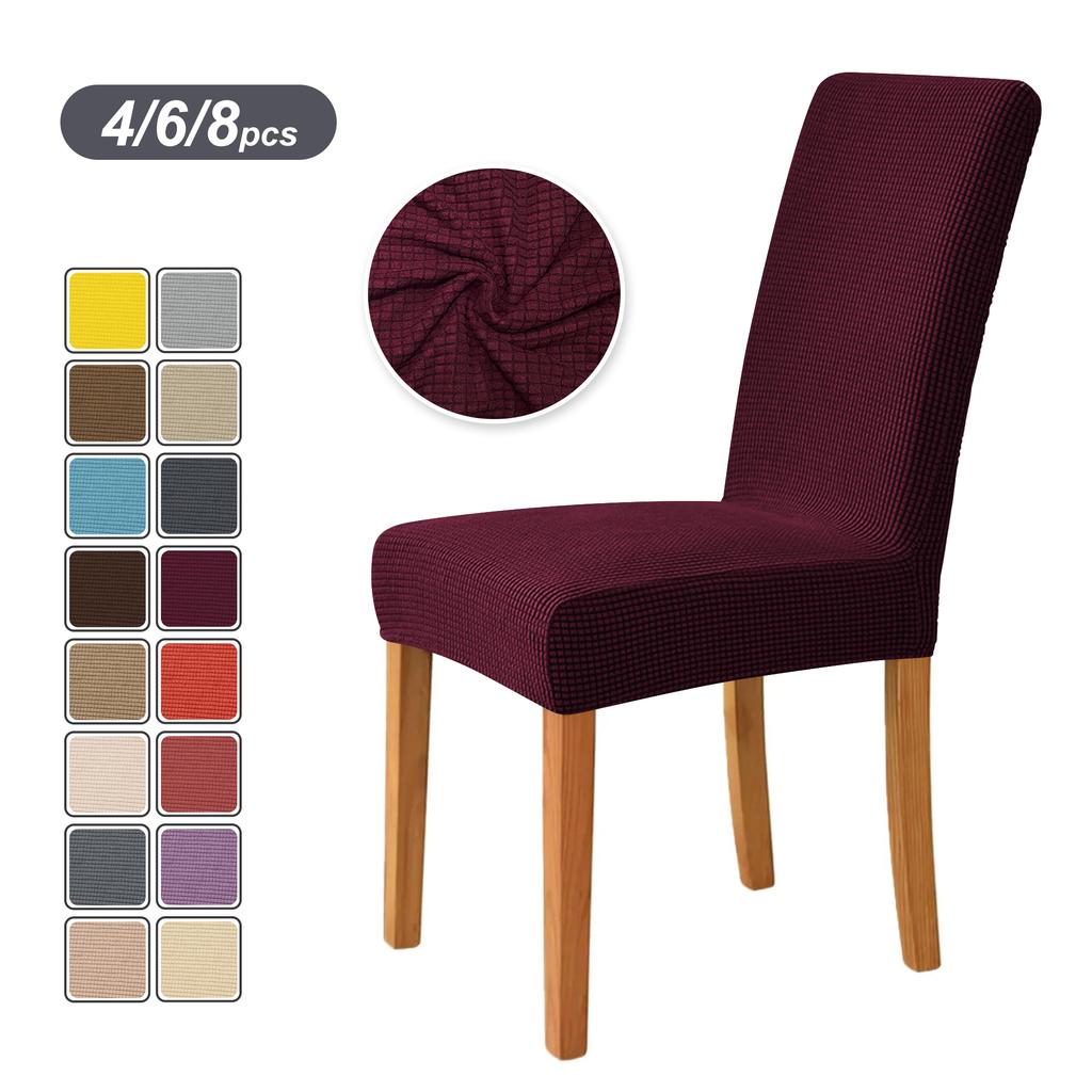 4PCS Stretch Dining Chair Covers Feature Textured Checked Jacquard Fabric High Back Chair Slipcover Thick Chair Protectors