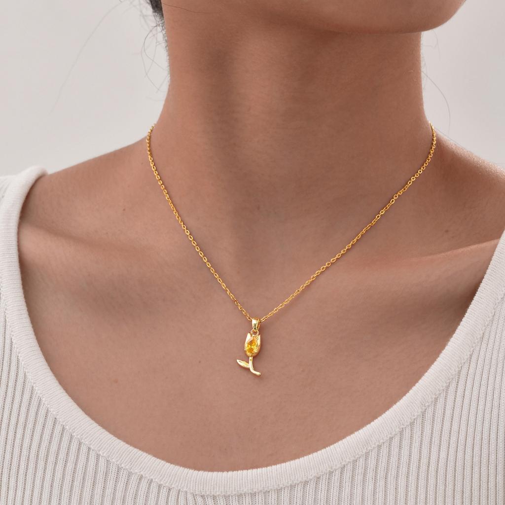 Dainty Shell Tulip Flower Pendant Necklaces For Women, Gold Color Stainless Steel Chain Necklace Simulated Pearl Charm Collar