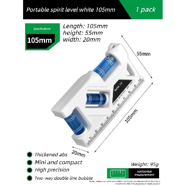 Mini Spirit Level Strong Magnetic Level Measuring Instruments High Precision Portable Levels ABS Anti Drop Measuring Tools Magnetic 105mm White