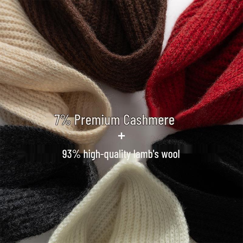 Women's High-End Korean-Style Wool-Cashmere Scarf: 7% Cashmere, 93% Knitted Wool, Perfect for Autumn and Winter.