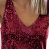 Women Tops Deep V-Neck Sparkling Sequins Design Sleeveless Vest Loose Fit Party Camisole Nightclub Wear