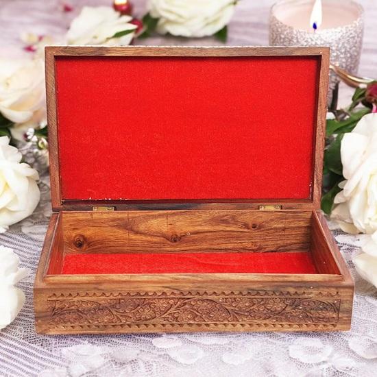 30.48 Cm Sheesham Wooden Storage Box Hand Carved Jewelry Box Decorative Best Gift for Girlfriend, Wife, Mother, Sister, Women