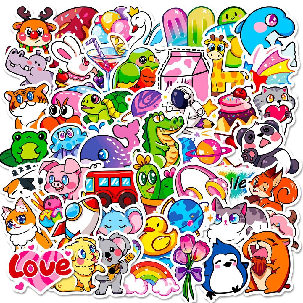 50-300 Cartoon Cute Children's Animals Doodle Stickers Stationery Stickers