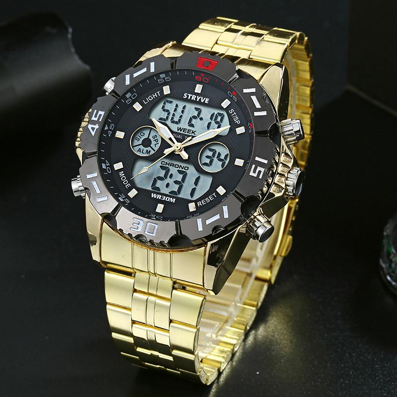 Stryve 8011 Brand Watches Men Quartz Led Male Sport Clock Stainless Steel Luxury Waterproof Digital Watch With Gift Box