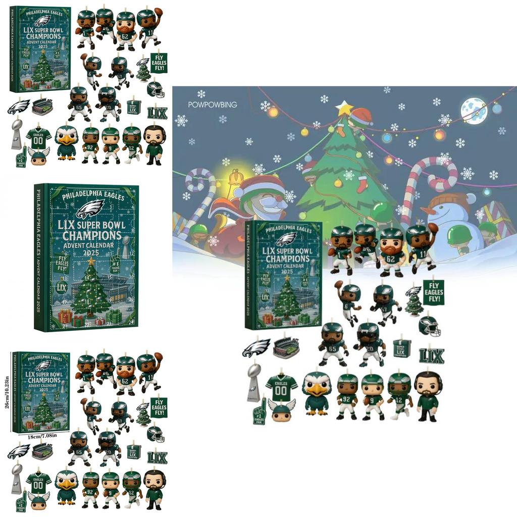 Calendar de Crăciun Philadelphia Eagles Cutie Oarbă Cu Ornamente Acrilice Pentru Cadouri de Petrecere de Sărbători