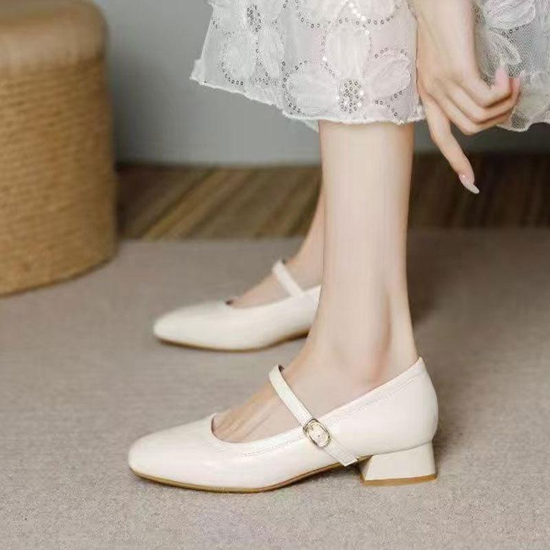 Temperament high heels square head thick heel light mouth single shoes spring 2025 new French retro Mary Jane women's shoes