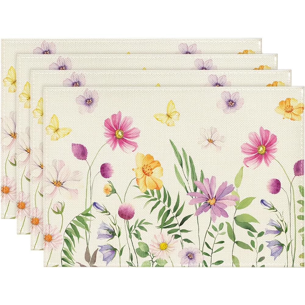 4 Pezzi, Sottopiatti Acquerello Fiori Selvatici Farfalle, Lavabili, Adatti per Feste, Decorazioni per la Casa
