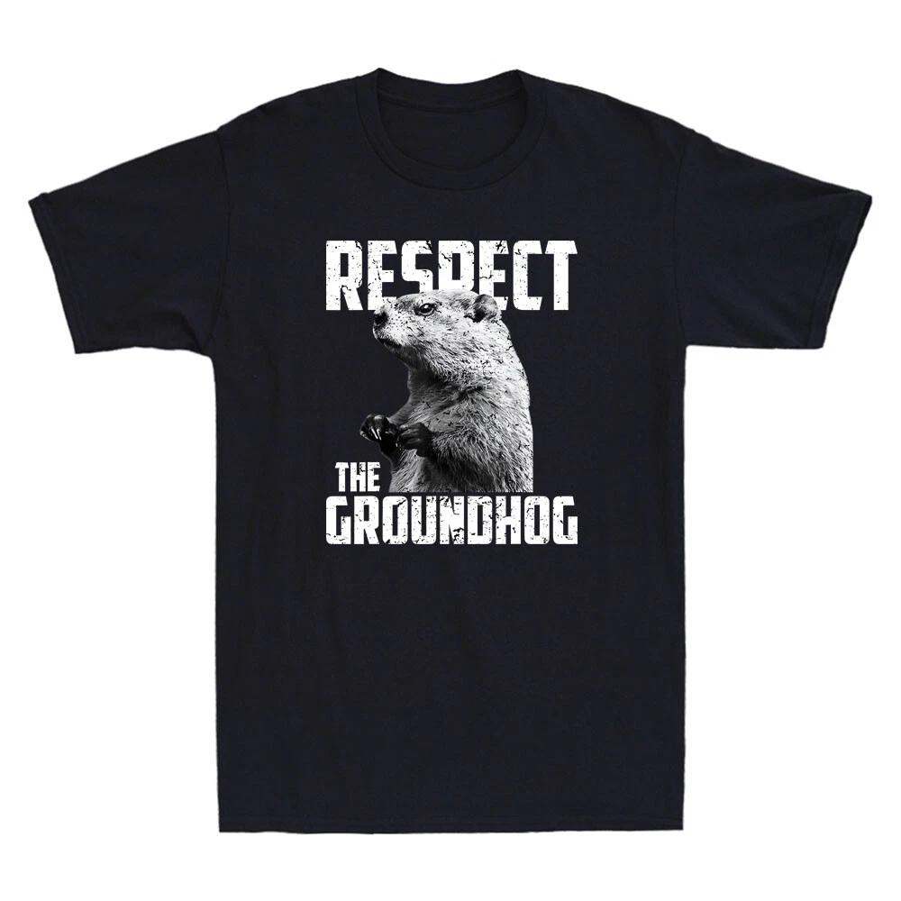 Respect The Groundhog Ground Hog Day Animal Lover Vintage Men s Cotton T-Shirt XXL