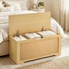 Rattan Storage Chest, 136 L, Storage Bench, Lift-Up Lid, 2 Safety Hinges, Oak