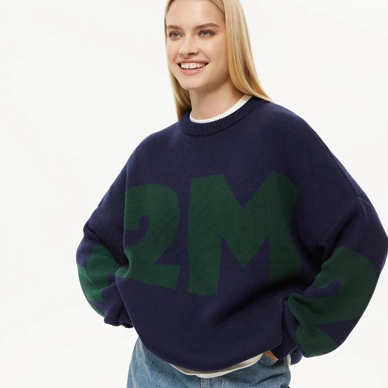 Women Winter Oversize Letter Sweater Women Crewneck Casual Knitted Loose Pullovers with Letter Green Sweater