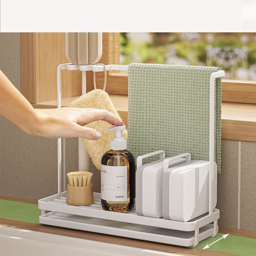 Fainyearn Sponge Holder, Sponge Stand, Cleaning Tool Stand for Sponges, Bottles, Brushes, Sponge Holder, Sponge Rack, Draining Tray, Kitchen Holder, D