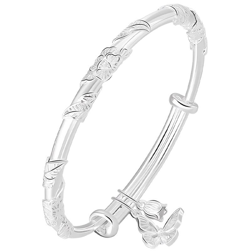 Zhou Baifu Chinese Style Floral Silver Plated Bangle