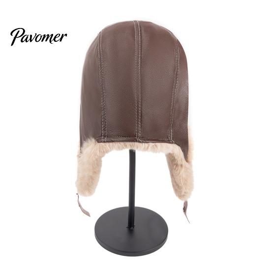Winter Faux Leather Pilot Hat Fur Trapper Hat, Ushanka with Ear Flaps, Plush Lining, Windproof Fashionable Casual Warm Retro Fuzzy Earflap for