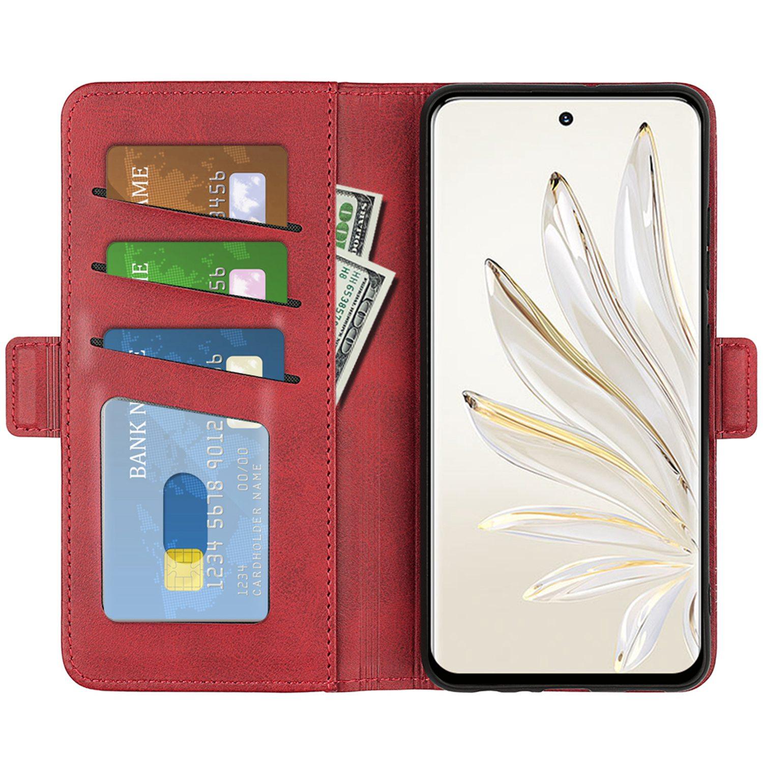 

For Honor 70 5G PU Leather Wallet Case Dual Magnetic Clasp Stand Flip Protective Cover Red