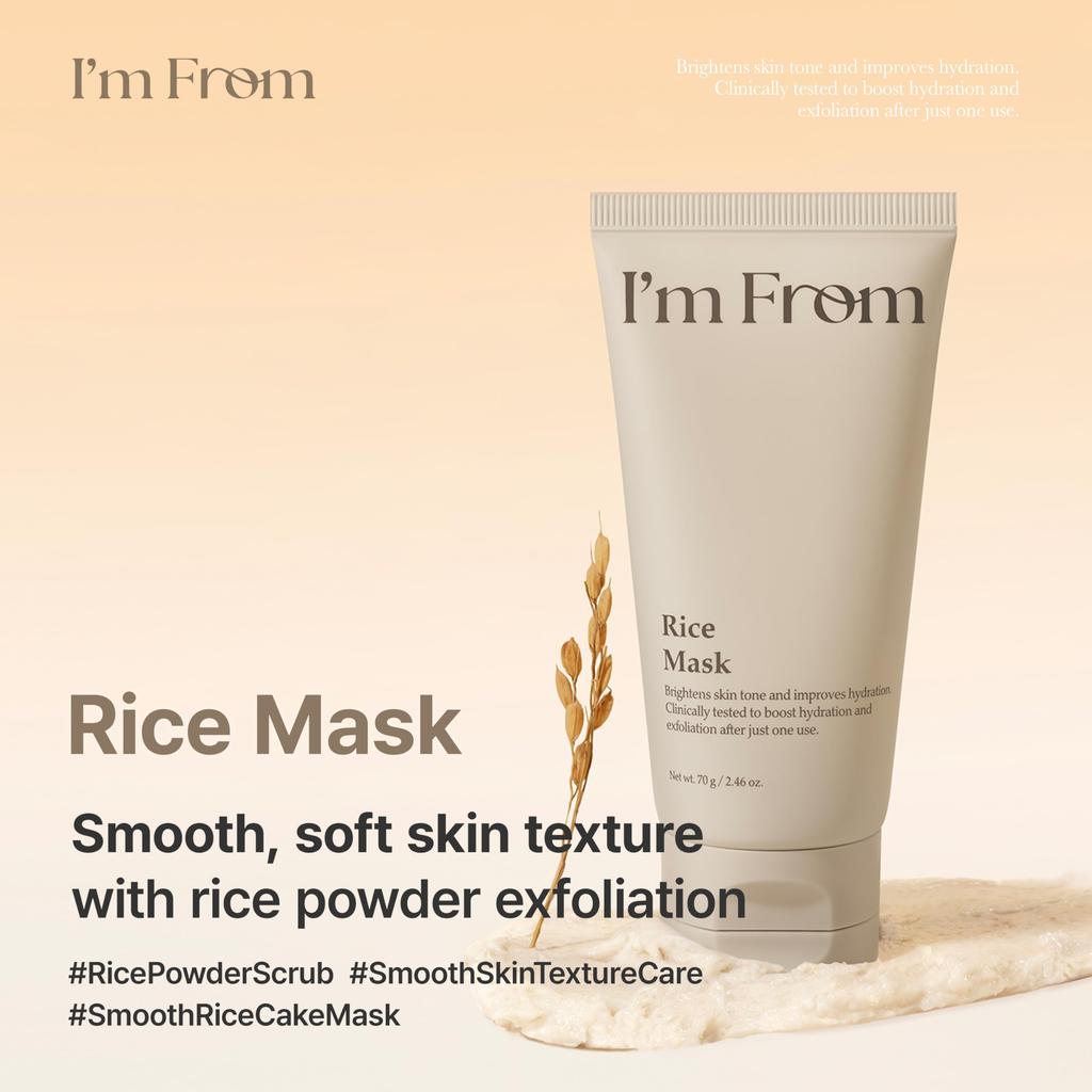 from From Rice Mask 70g Mask for Dull Skin Pack Korean Skincare [I'm Official] I'm - Rice-derived Wash-Off - Moisturizing, Exfoliating, - Creamy,