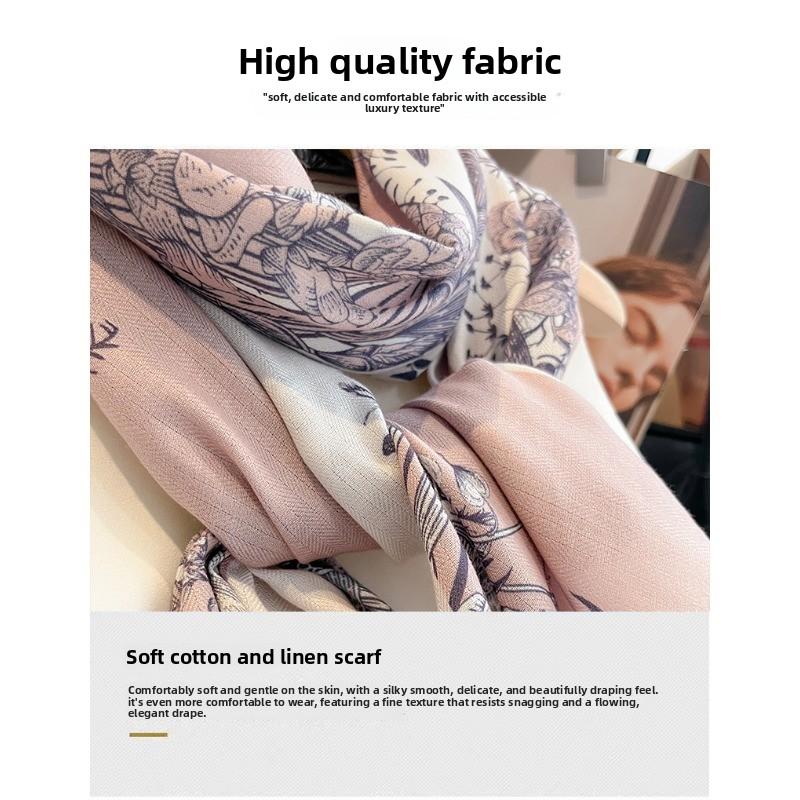 High-end Double-sided Botanical Print Sunscreen Scarf - Women's Trendy, Versatile Shawl