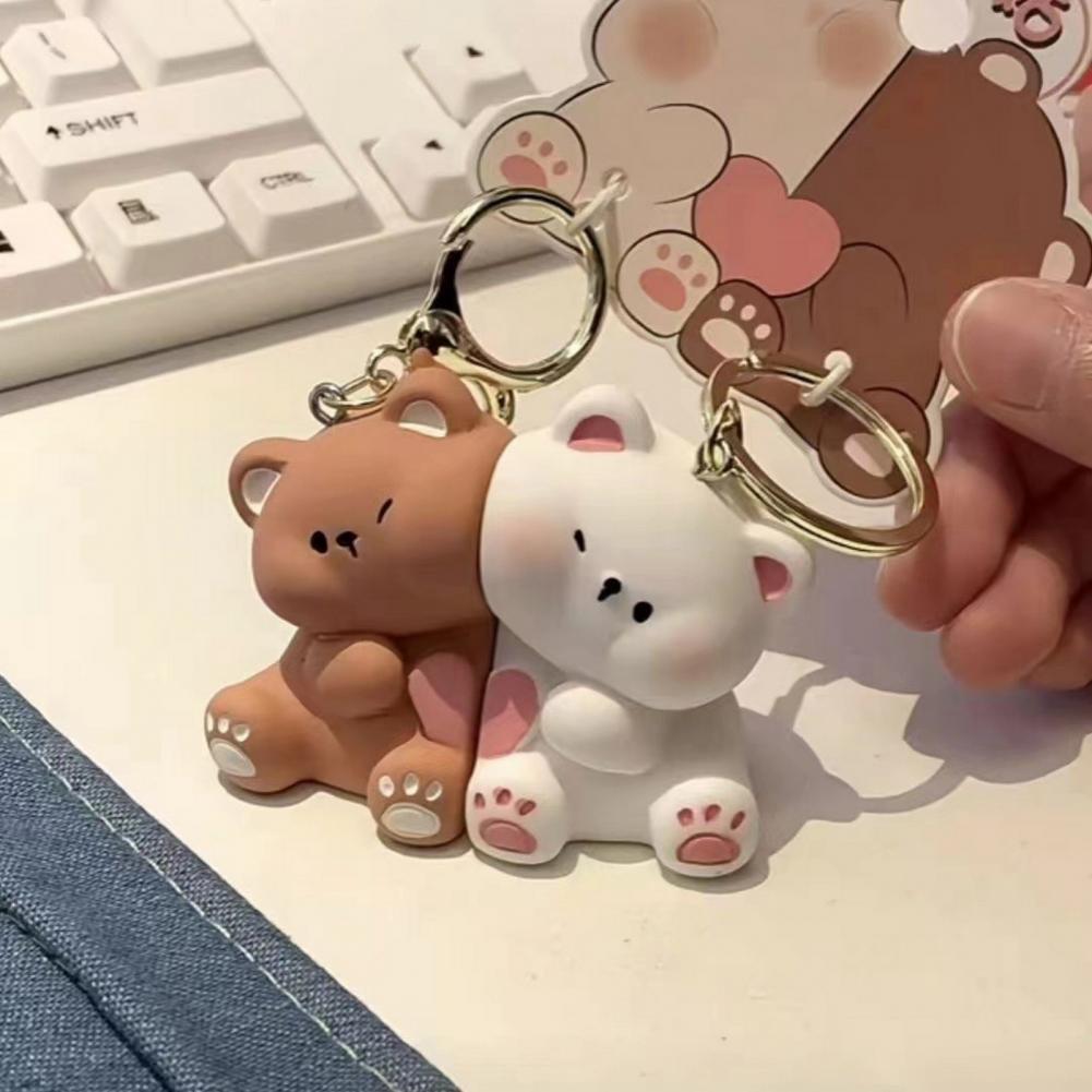 Love Bear Keychain Cartoon Bear Hug Theme Magnetic Keychain Set for Couples Resin Material Bag Decoration Birthday Gift Idea