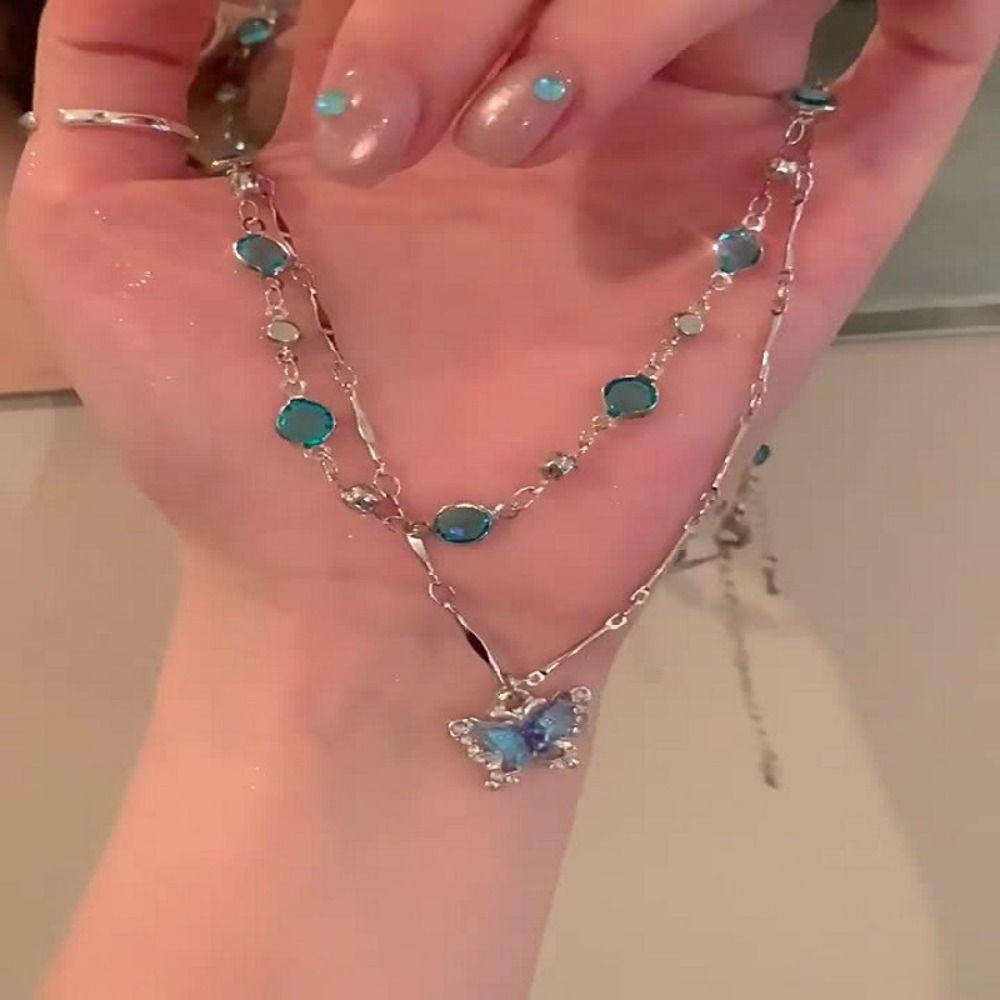 Crystal Double-layer Necklaces Sweet Clavicle Chain New Butterfly Zircon Necklace Women Jewelry