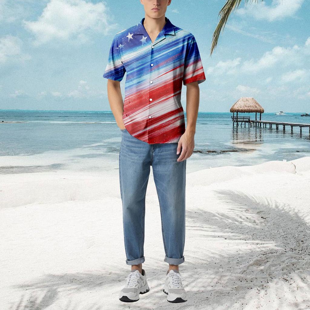 Uformell løs kortermet skjorte for menn Motetrykt skjortetopp