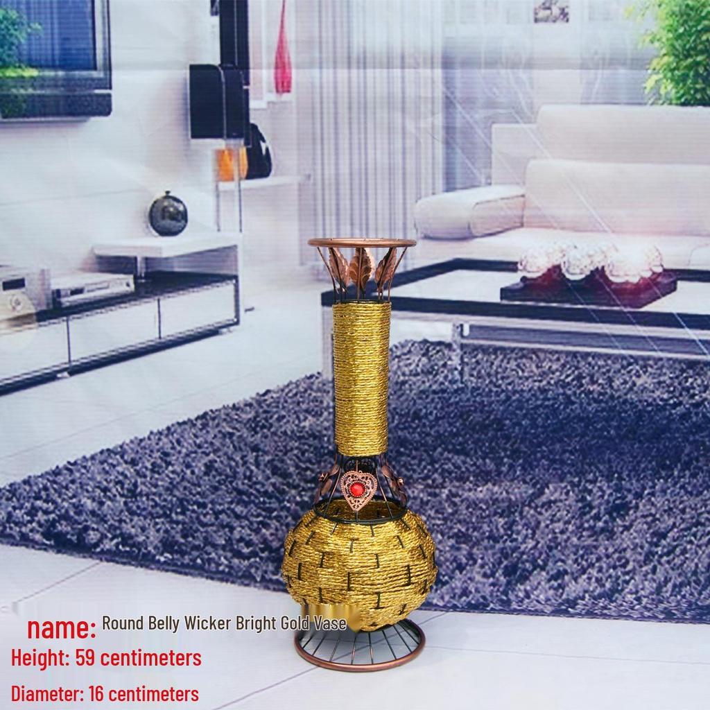 Nordic Large Resin Rattan Vase for Dried Flowers - Ceramic Look, Iron Art Floor Decoration.