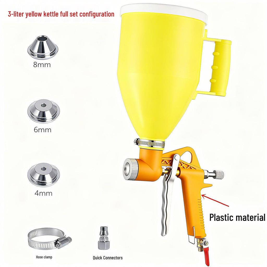 Putty King Spray Gun: 6L Exterior Wall Stone Paint & Cement Mortar Texture Hopper, with 3L Orange Sprayer.