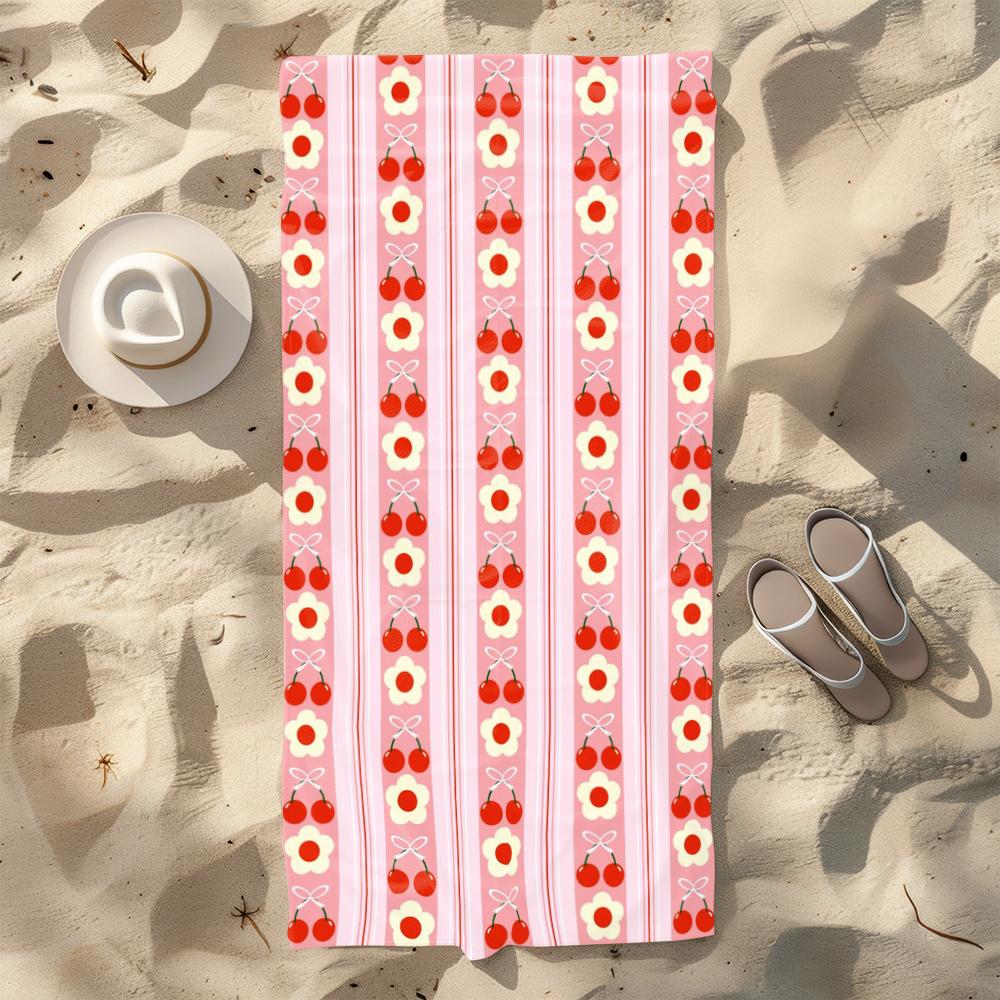 1pc Ultra Soft, Quick Drying, and Highly Absorbent Beach Towel with Cherry and Flower Patterns, Suitable for Gym, Swimming