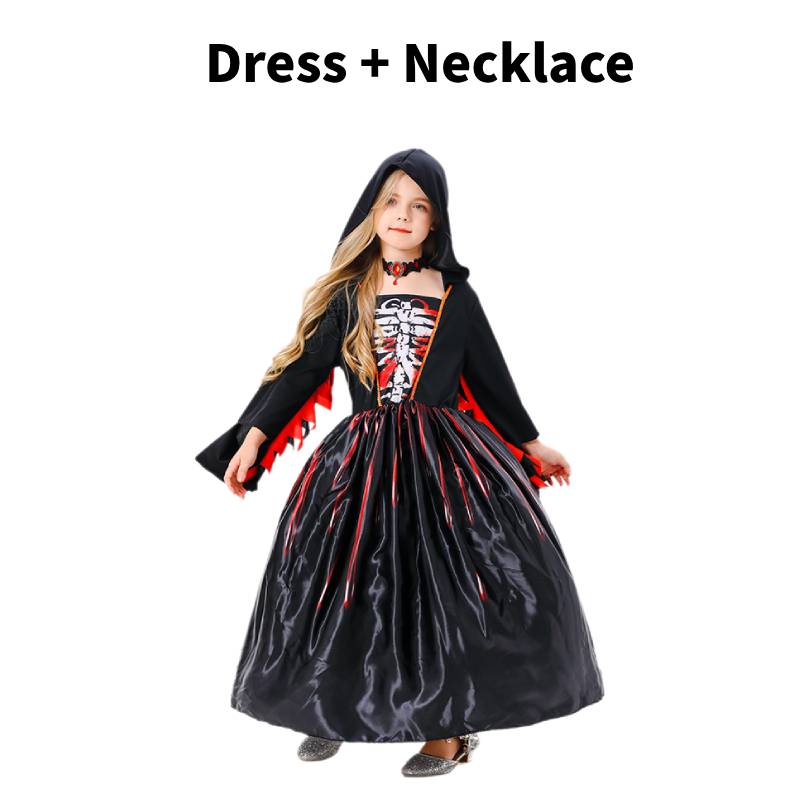 

Костюм ведьмы для девочки на Хэллоуин, комплект для вечеринки, сценическая одежда, косплей, черное платье ужасов S