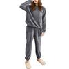 Guooryvner Long Sleeve Loose Logo Warm Flannel Top and Bottom Crew Solid Perfect for Fall and Winter Loungewear Women's Pajamas, Soft, Fluffy, Fit,