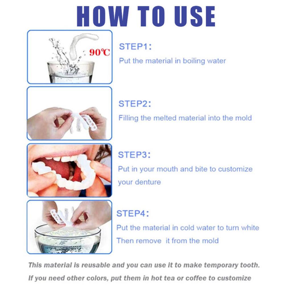 2 Pairs Comfort Upper and Lower Jaw Denture Regain Confident Smile False Teeth Braces and Whitening Substitutes