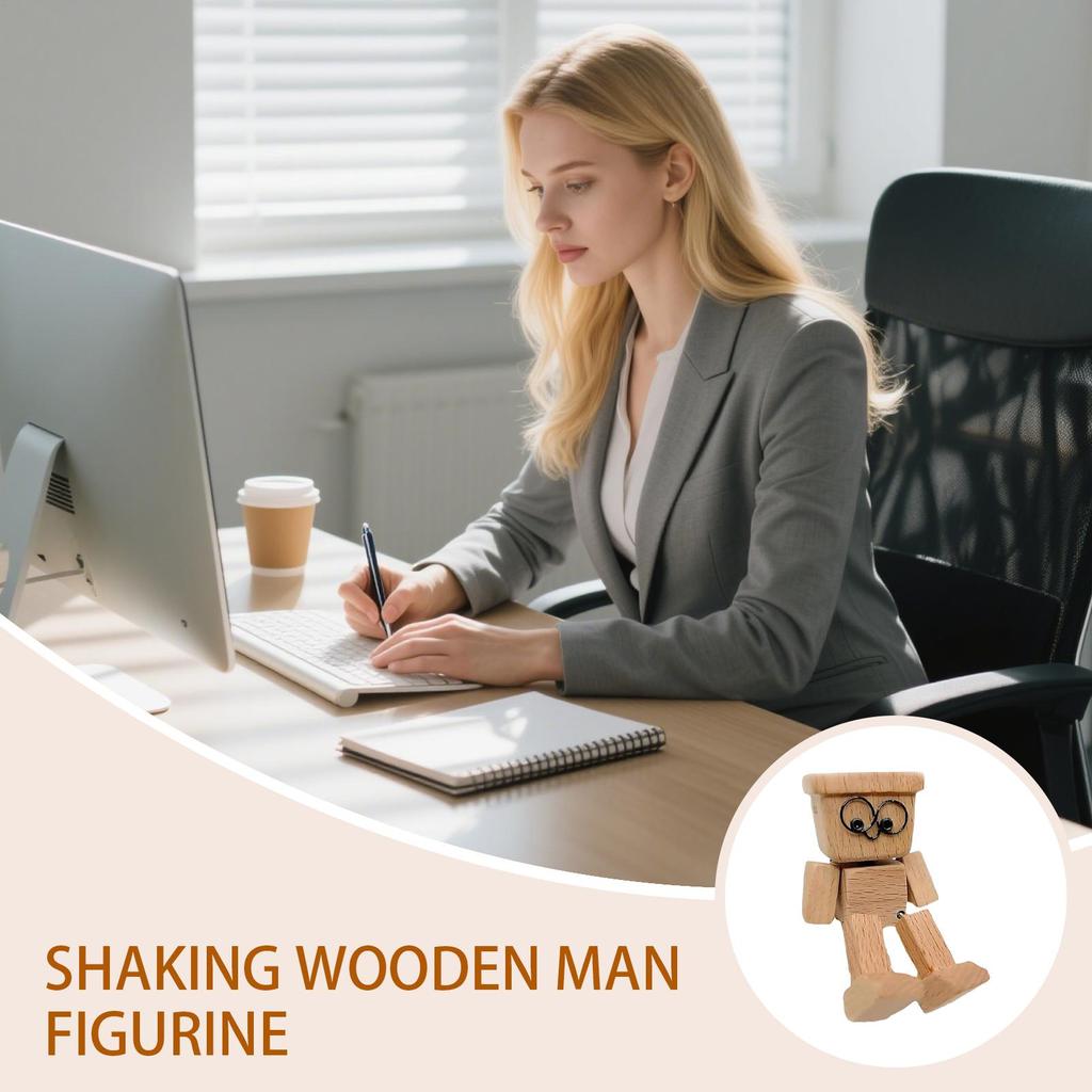 Small Shaking Wooden Man Figurine Car Dashboard Ornaments Leg-swinging Robot Figurine Cute Shaking Wood Man Figurine Decoration