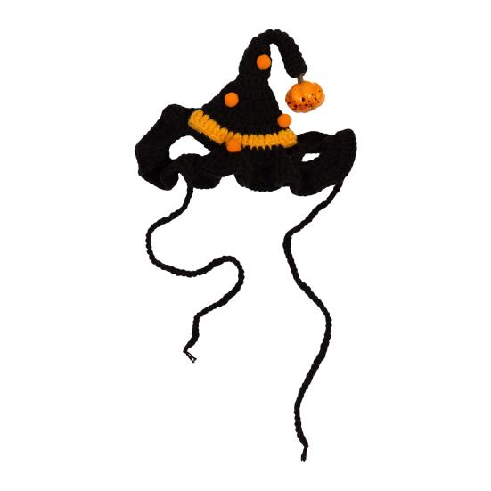 Clothing Halloween Pet Costume for Cats Small Dogs, Handmade Crochet Witch Hat Bib Puppy Party Accessories Collar, Adjustable Holiday Dog Cat