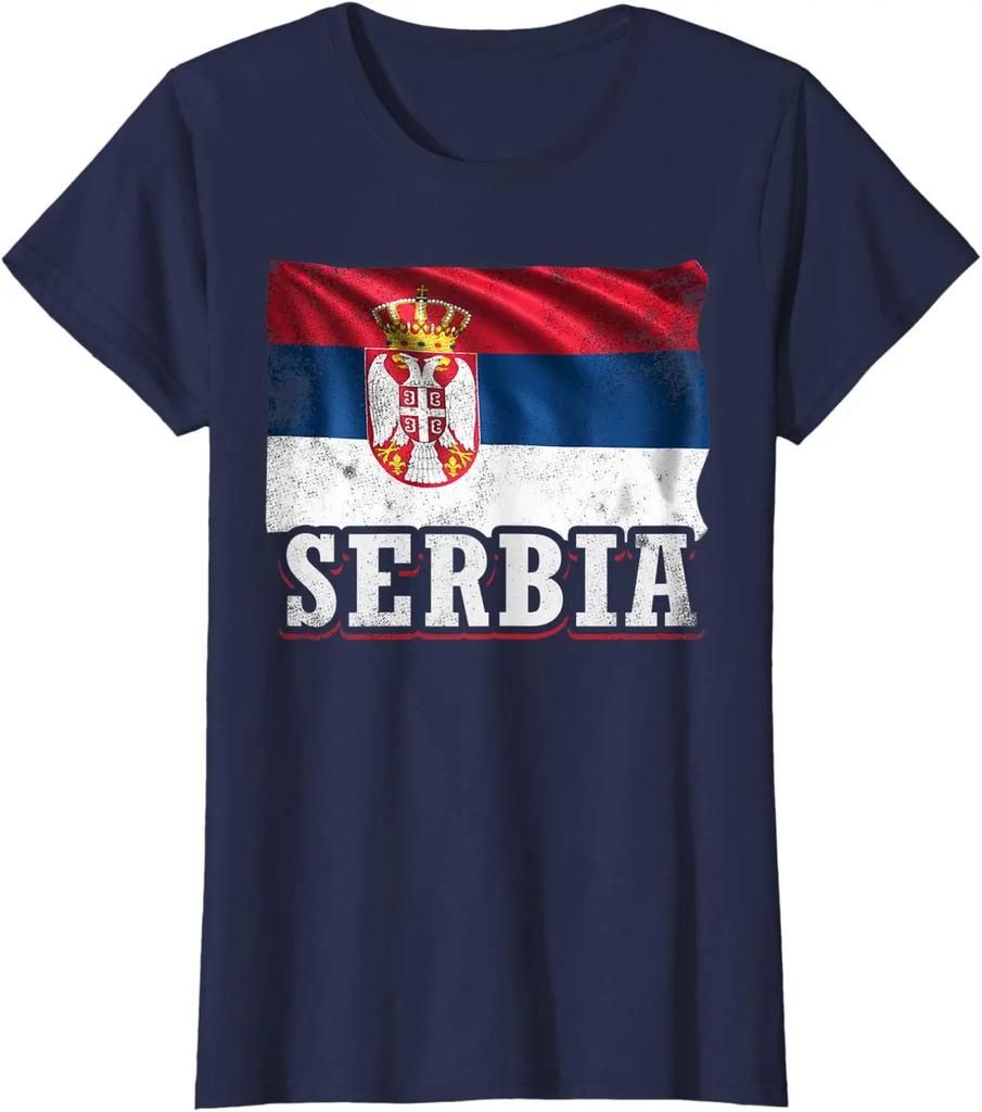 Serbien Serbische Flagge Patriotische Geschenke T-Shirt Hohe Qualität Baumwolle Große Größen Atmungsaktiv Oberteil Locker Freizeit-T-Shirt S3XL