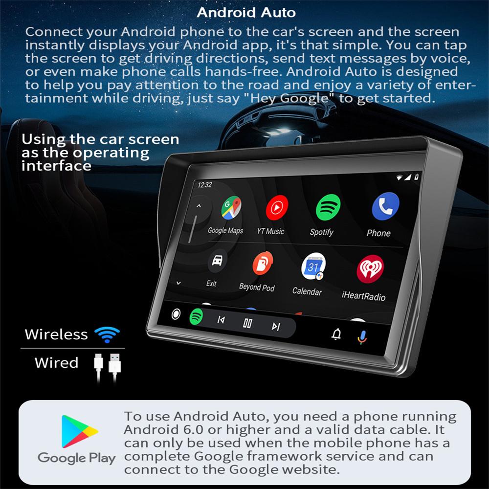 Portable 7" MP5 Player Support Wireless CarPlay Android Auto Mirror Link+ Camera