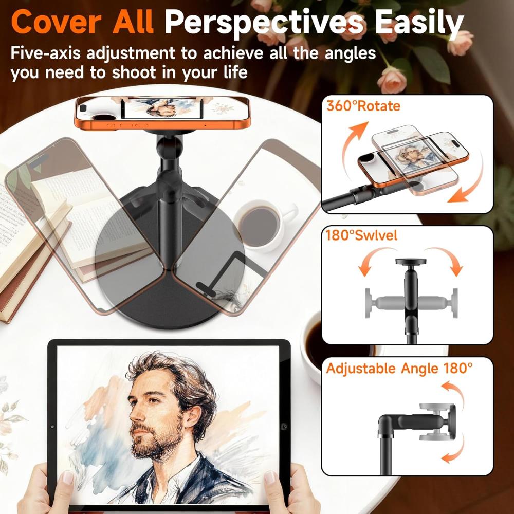 5-Axis Magnetic Phone Tablet Stand 360° Horizontal Rotation Secure Adhesion Portable Office Stand with Height Adjustment 7