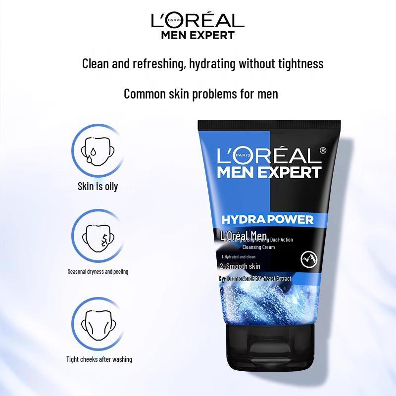 L'Oréal Men's Charcoal Oil Control Reinigingscrème - Tegen Zwarte Prikkers & Hydraterend voor Droge/Vette Huid