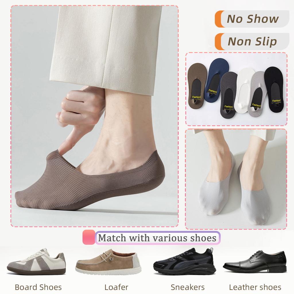 Men Vertical Stripe Ice Silk No Show Socks, Arbitrary Cut Non Slip Silicone Invisible Low Cut Cotton Sole Breathable Liner Socks