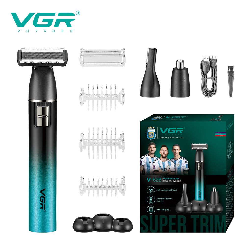 Original VGR V-628 3-in-1 Hair Trimming Set Multifunctional Full Body Hair Remover Ear Nose Hair Bikini Private Area Hair Trimmer Rechargeable Trimmer