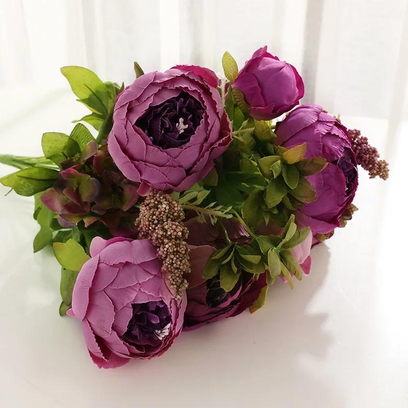 Vintage Artificial Peony Silk Flowers Bouquet for Home Wedding Decoration