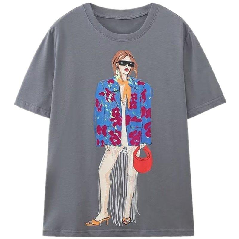 Fashion Style Summer New Fashion Trendy Female Loose Easiest for Match Girl Print T-shirt 1131348 807