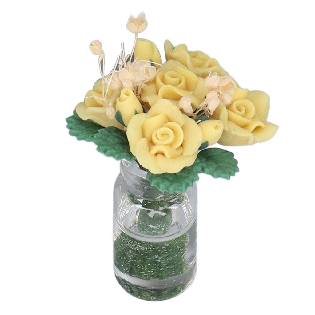 1:12 Dollhouse Yellow Rose Model Cute Simulated Miniature Clay Flower Decoration Accessories Gift