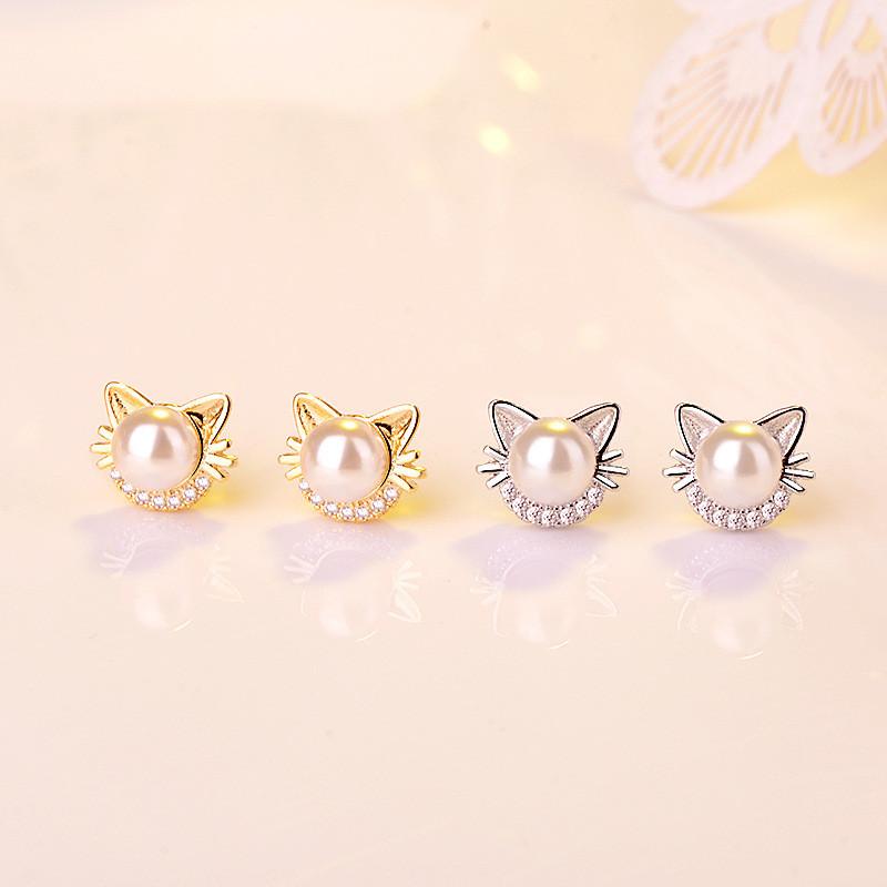 Hot Selling Fashionable Pearl Cat Diamond Earrings