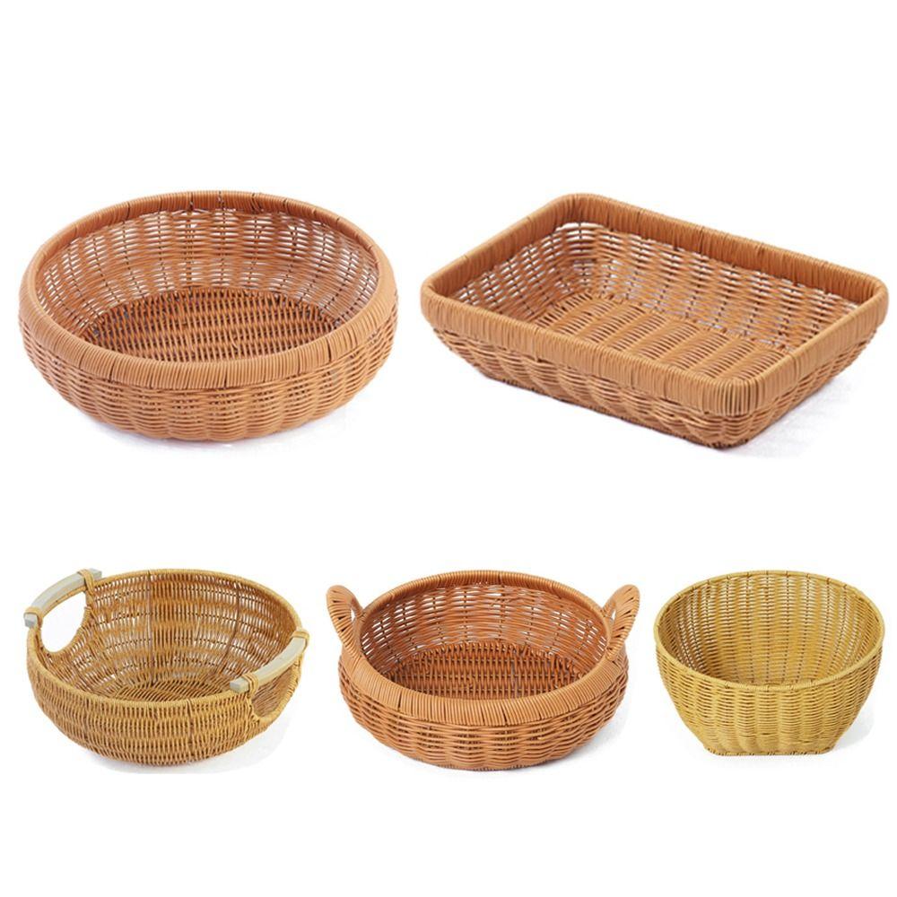 Woven Texture Woven Storage Basket Boho Style Bread Tray Vintage Wicker Basket  Coffee Shop
