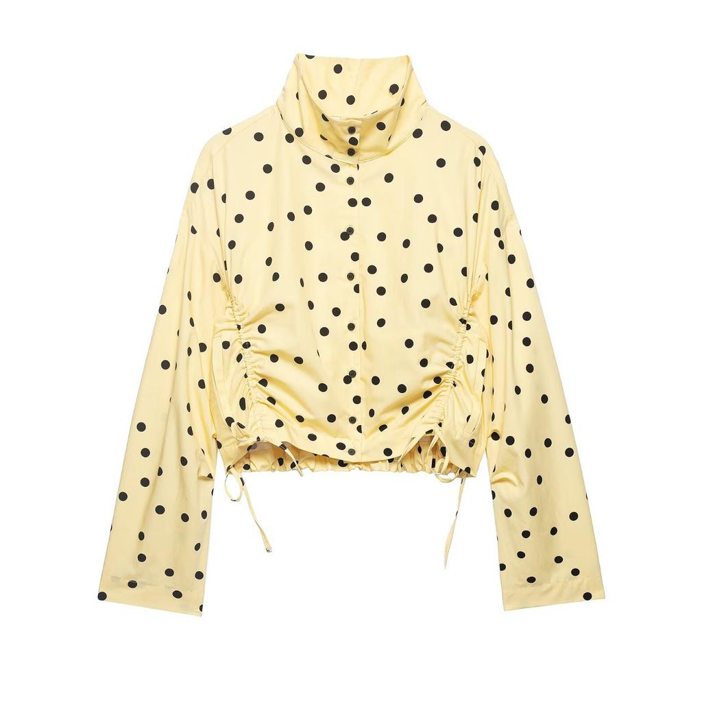 European and American Style French Women's Fashionable, Versatile Elegant Casual Pleated Polka Dot Jacket + Shorts