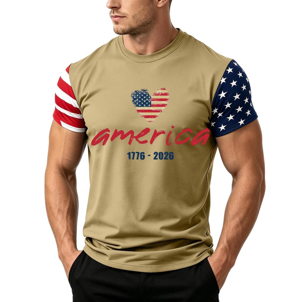 Men's Independence Day Flag Print Short Sleeve T-Shirt, Loose Casual Daily Summer Tops