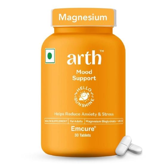 Arth Chelated Magnesium Glycinate Supplement  | 400mg Elemental Magnesium | Complete with Magnesium Bisglycinate + Vit D2 | 30 Day Supplement